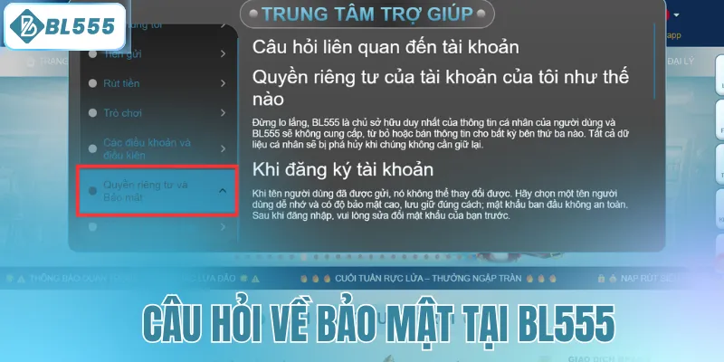 Câu hỏi về bảo mật tại BL555 
