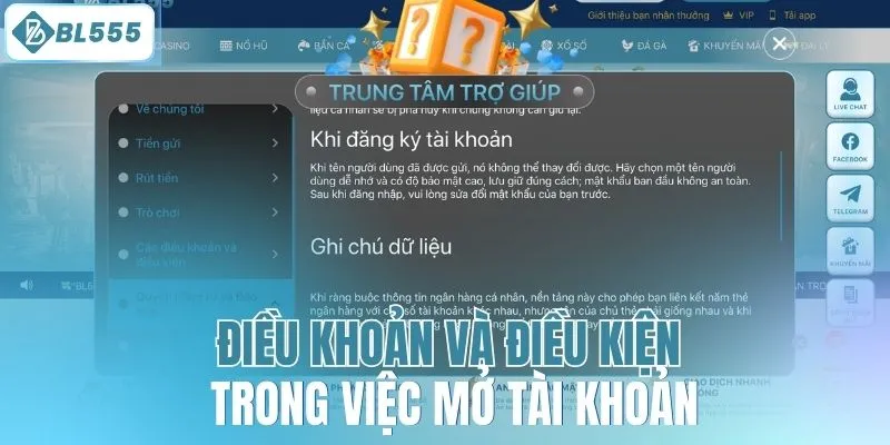 Điều khoản và điều kiện trong việc mở tài khoản 
